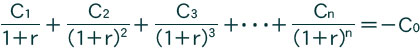 C_1/(1+r)+C_2/(1+r)^2 +C_3/(1+r)^3 +⋯+C_n/(1+r)^n =-C_0